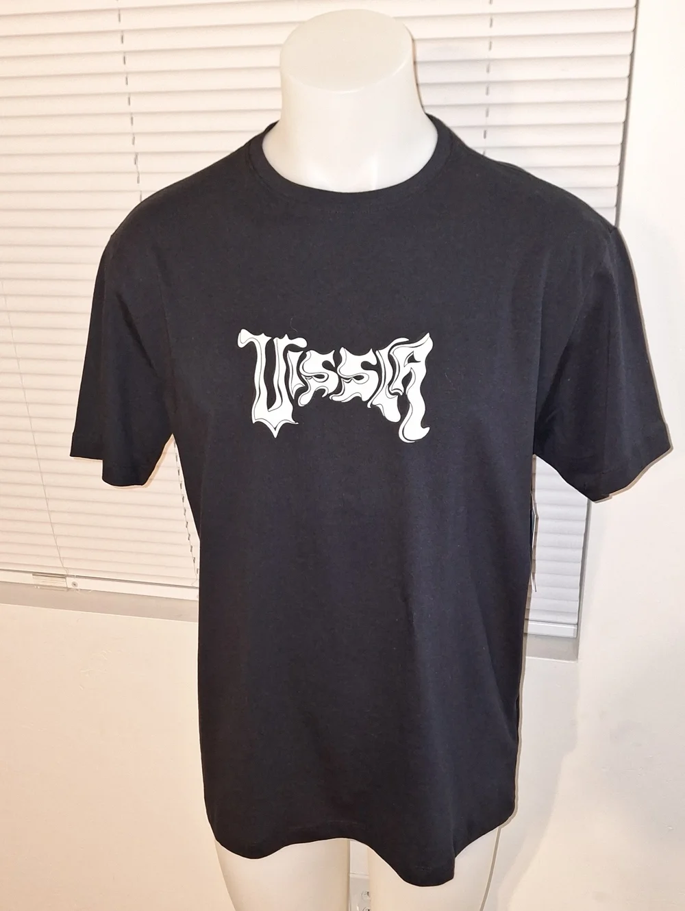 VISSLA Black Tee with White Gothic Chest Logo